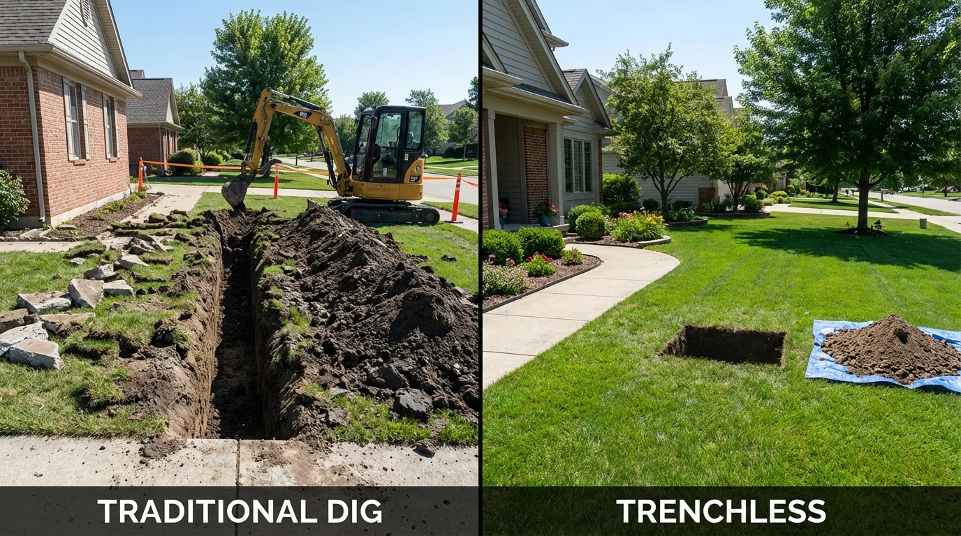 Trenchless sewer repair with minimal yard damage versus traditional excavation in Schulenburg, TX